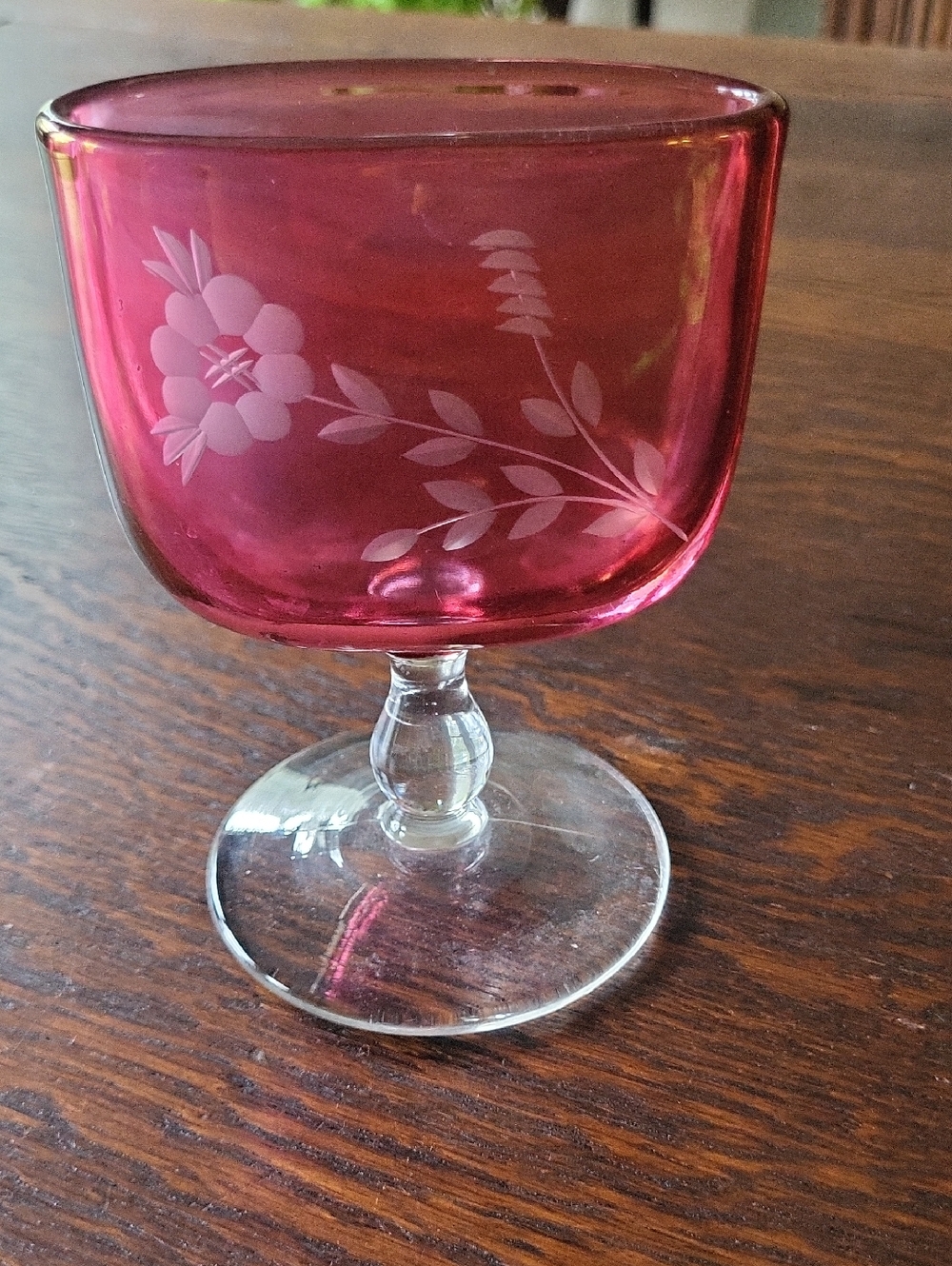 Cranberry Etched Glass Vase